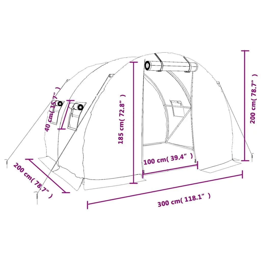Greenhouse Steel Frame White 3x2x2 m PE Cover with Roll-up Door