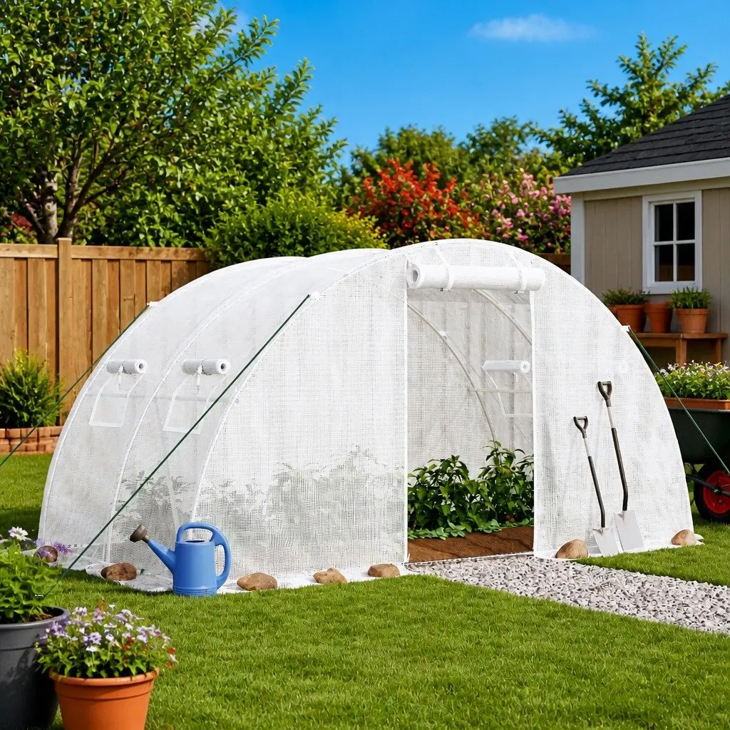 Greenhouse with Steel Frame White 8 m² 4x2x2 m Garden Plant House