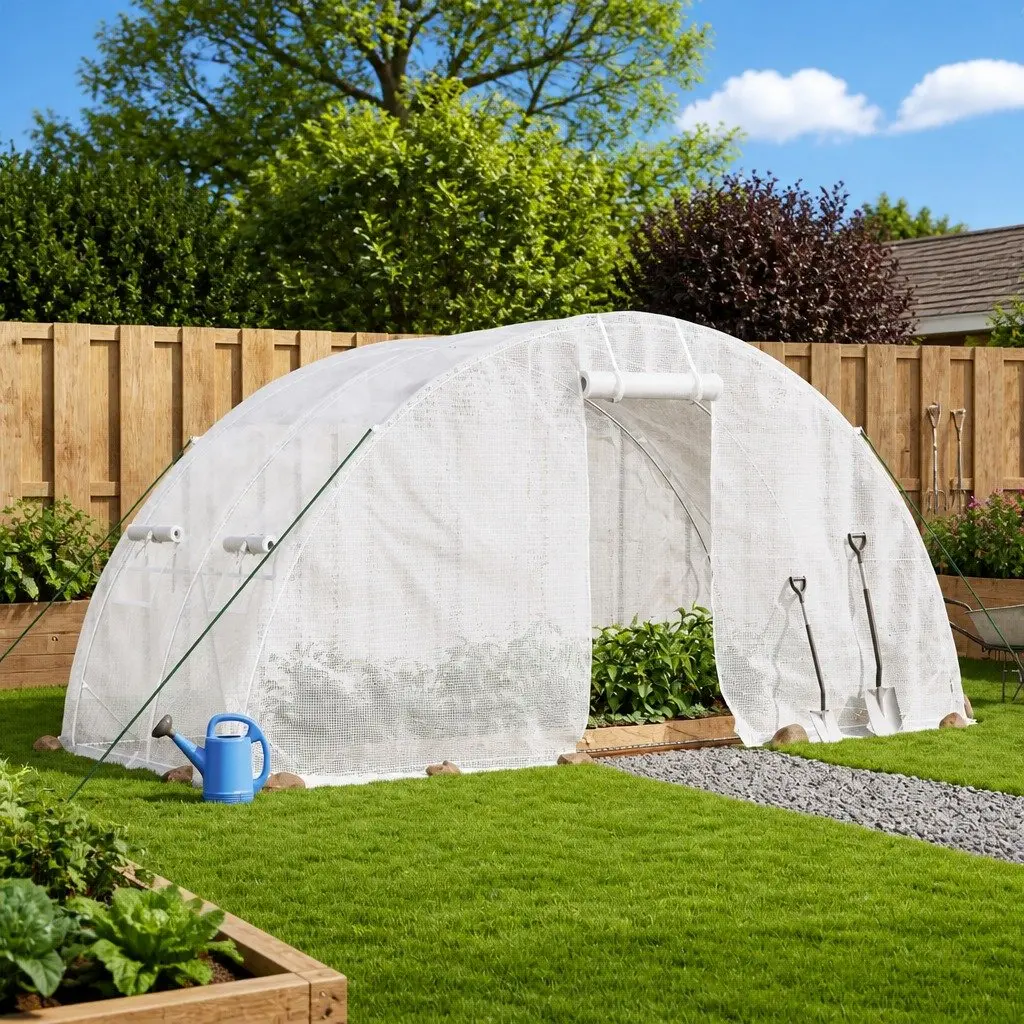 Greenhouse Steel Frame White 10 m² UV-resistant PE Cover