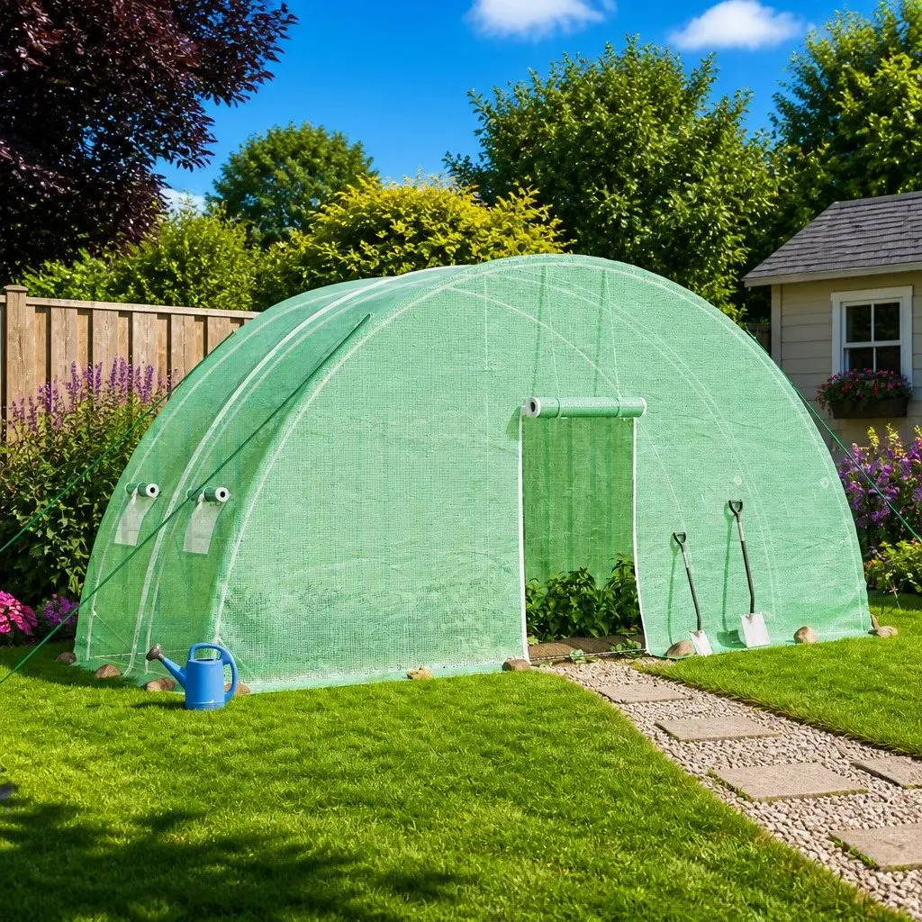 Greenhouse 12m² Steel Frame PE Cover Garden Plant House 6x2x2.85m Green