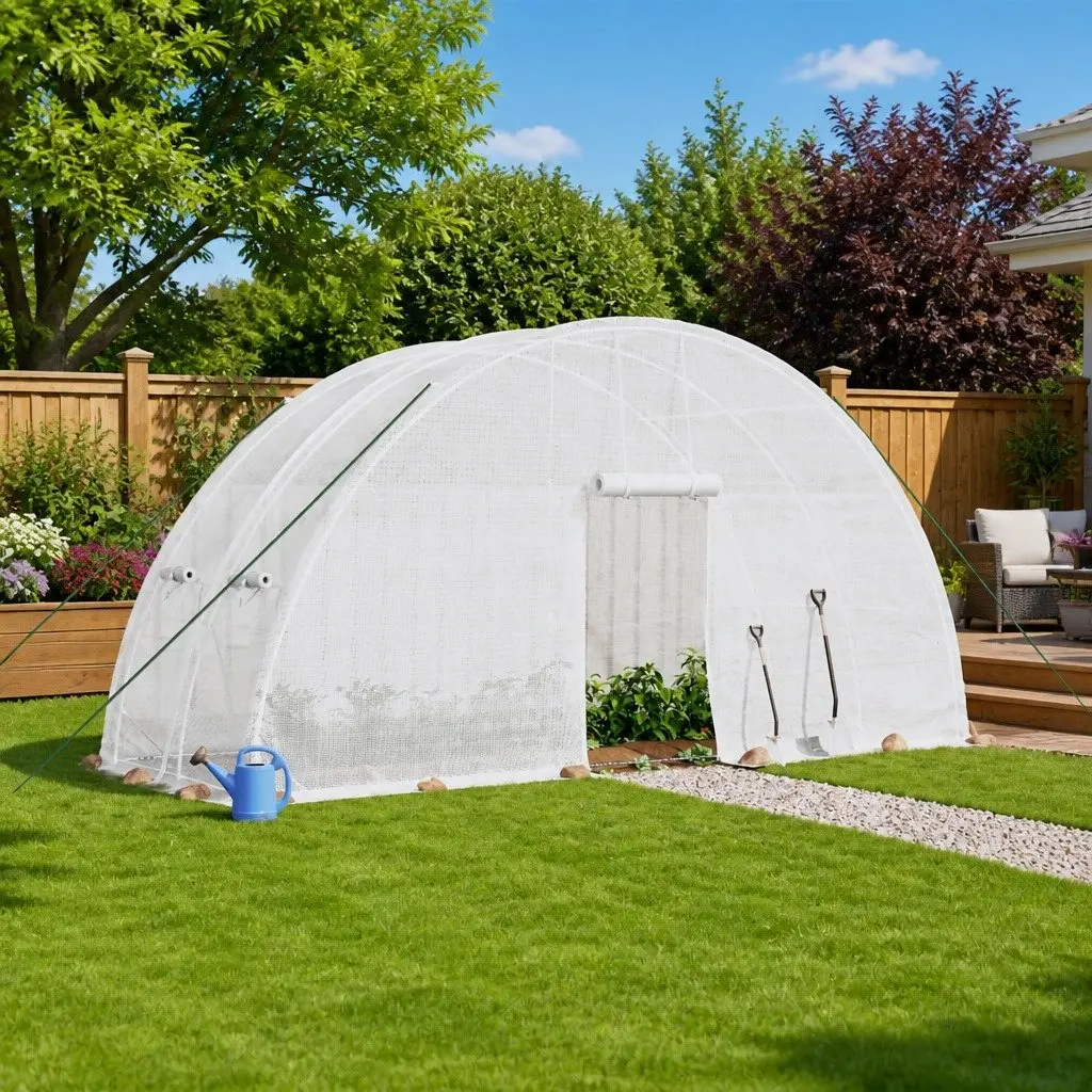 Greenhouse PE Cover Steel Frame 6x2x2.85m White 12m² Garden Plant House