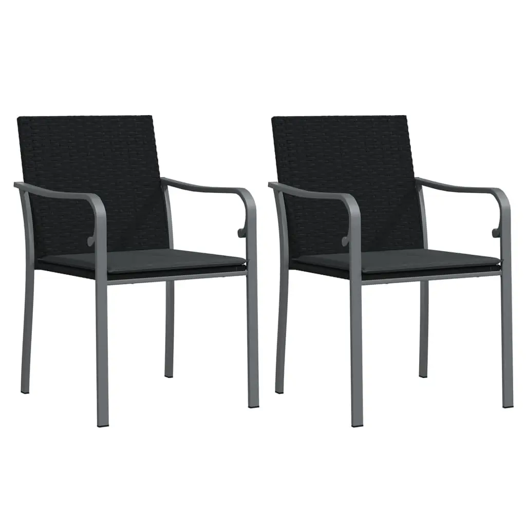Outdoor Garden Chairs with Cushions 2 pcs Black Poly Rattan Patio Seating