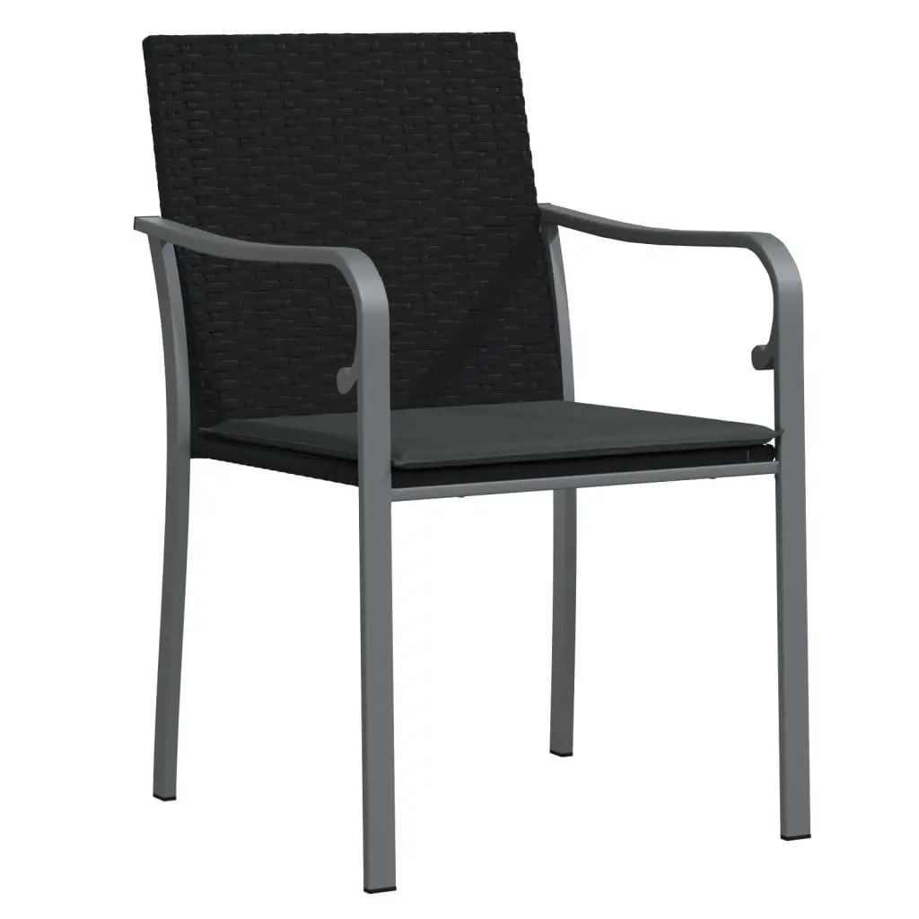 Outdoor Garden Chairs with Cushions 2 pcs Black Poly Rattan Patio Seating