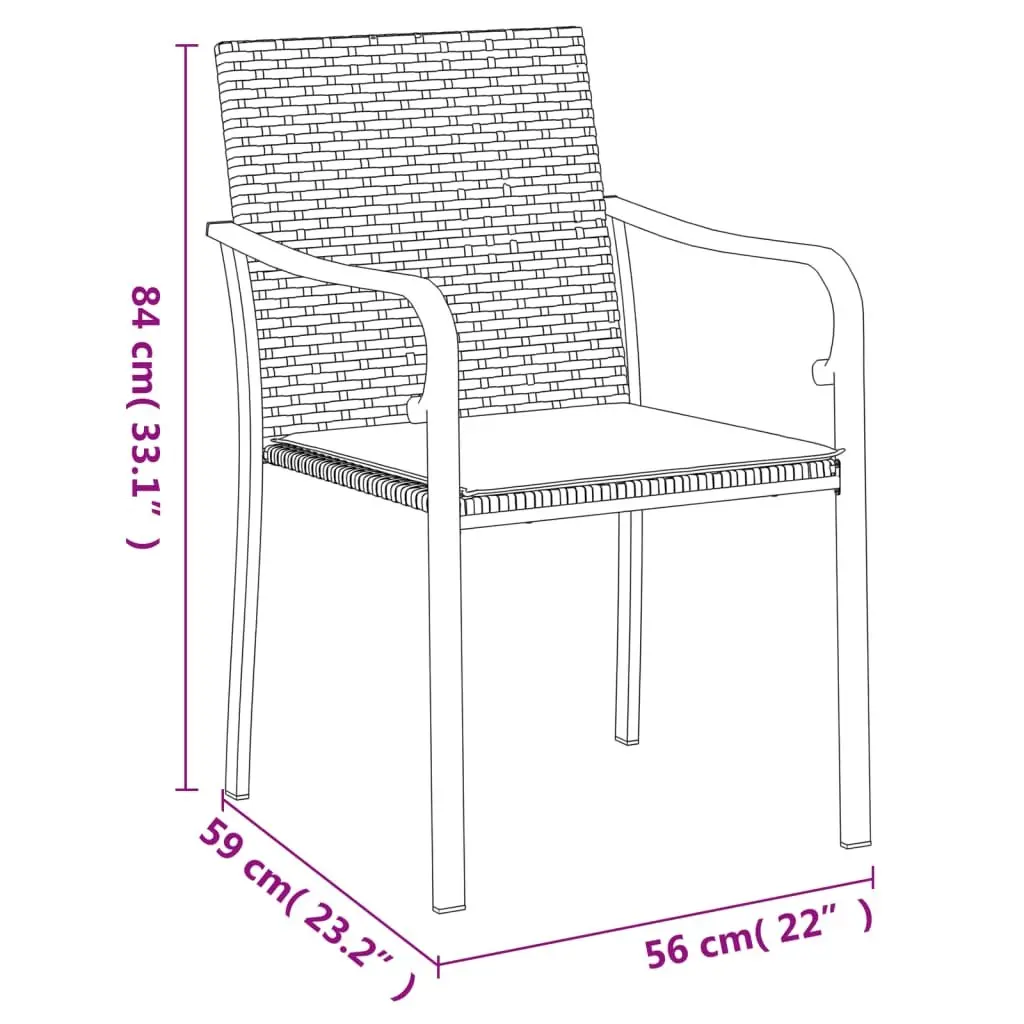 Outdoor Garden Chairs with Cushions 2 pcs Black Poly Rattan Patio Seating