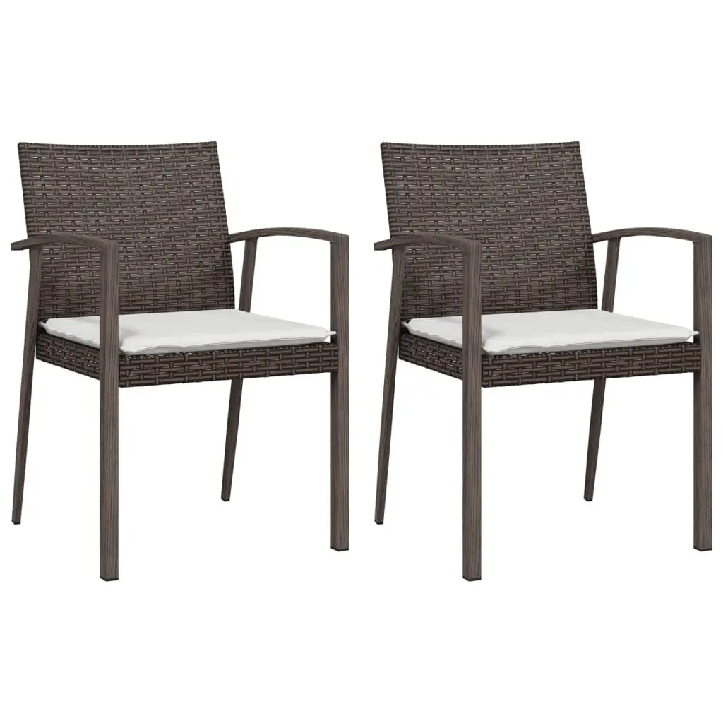 Outdoor Garden Chairs Set Brown Poly Rattan Patio Seating with Cushions 56.5 x 57 x 83 cm