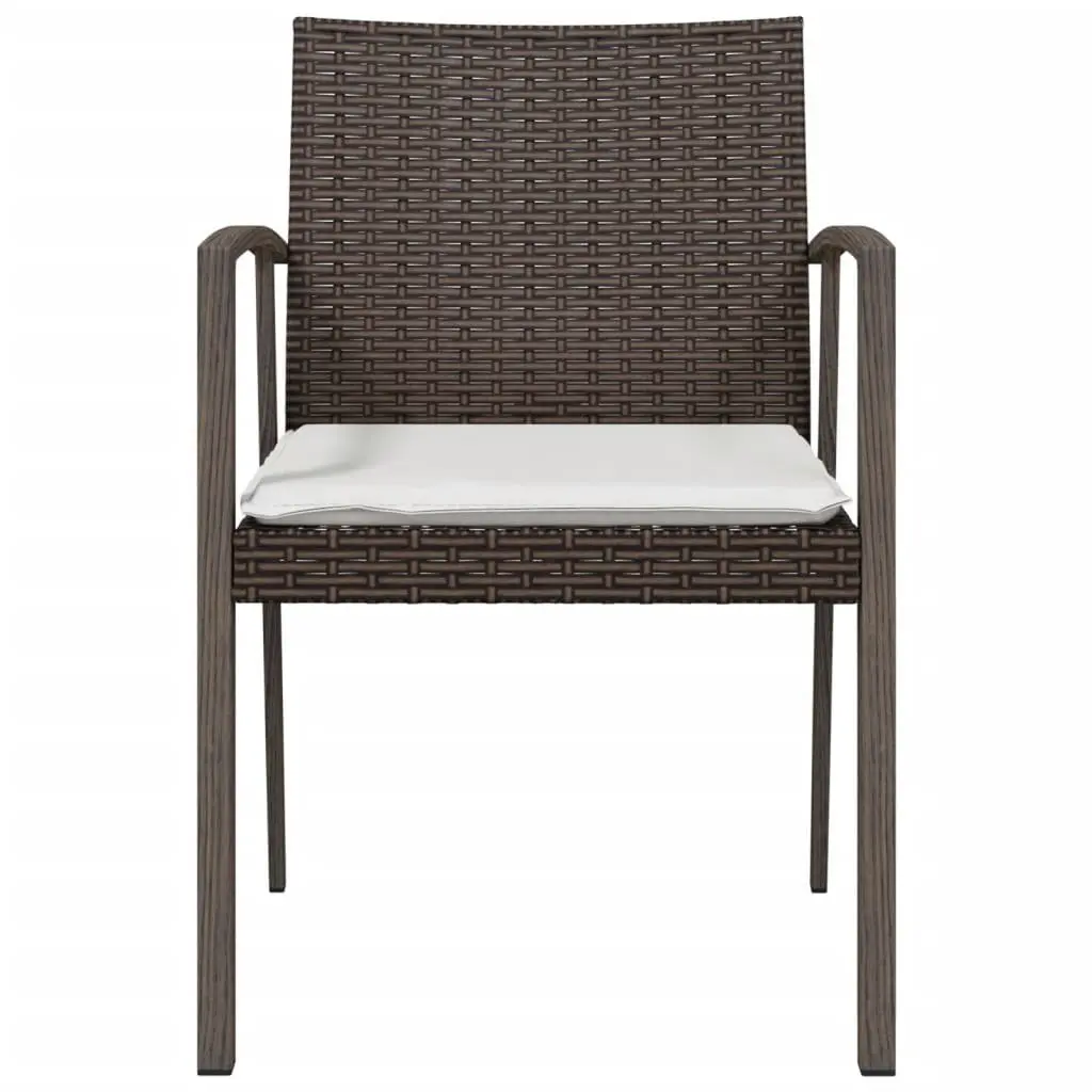 Outdoor Garden Chairs Set Brown Poly Rattan Patio Seating with Cushions 56.5 x 57 x 83 cm