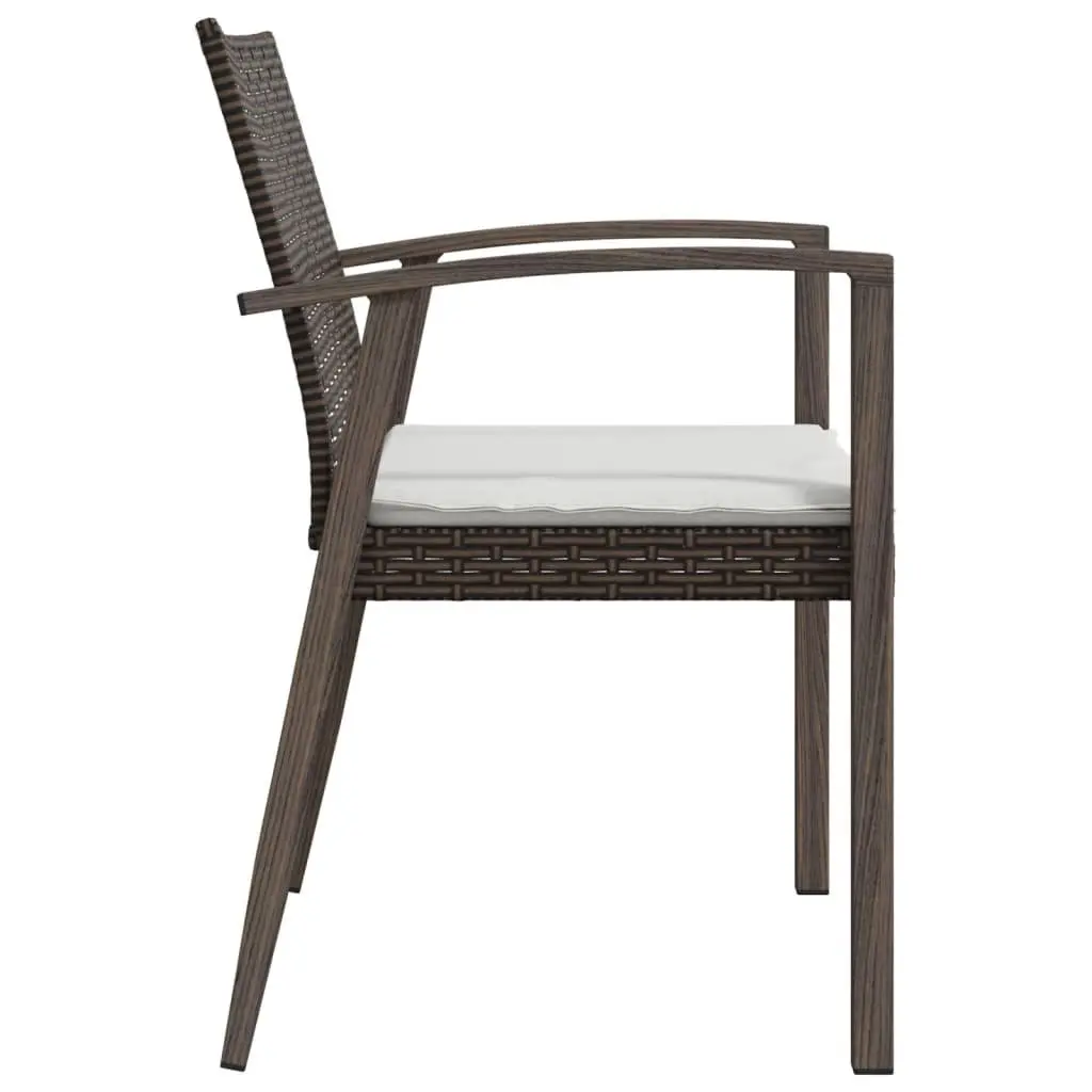 Outdoor Garden Chairs Set Brown Poly Rattan Patio Seating with Cushions 56.5 x 57 x 83 cm