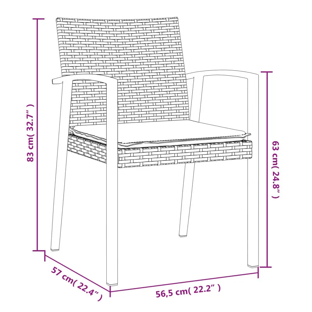 Outdoor Garden Chairs Set Brown Poly Rattan Patio Seating with Cushions 56.5 x 57 x 83 cm