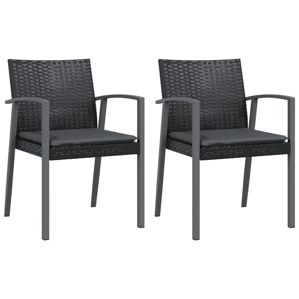 Outdoor Garden Chairs Set of 2 Black Poly Rattan Patio Seating with Cushions