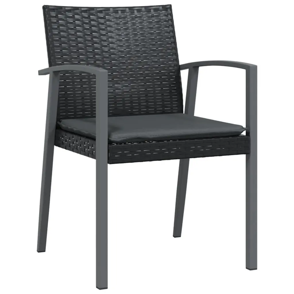 Outdoor Garden Chairs Set of 2 Black Poly Rattan Patio Seating with Cushions