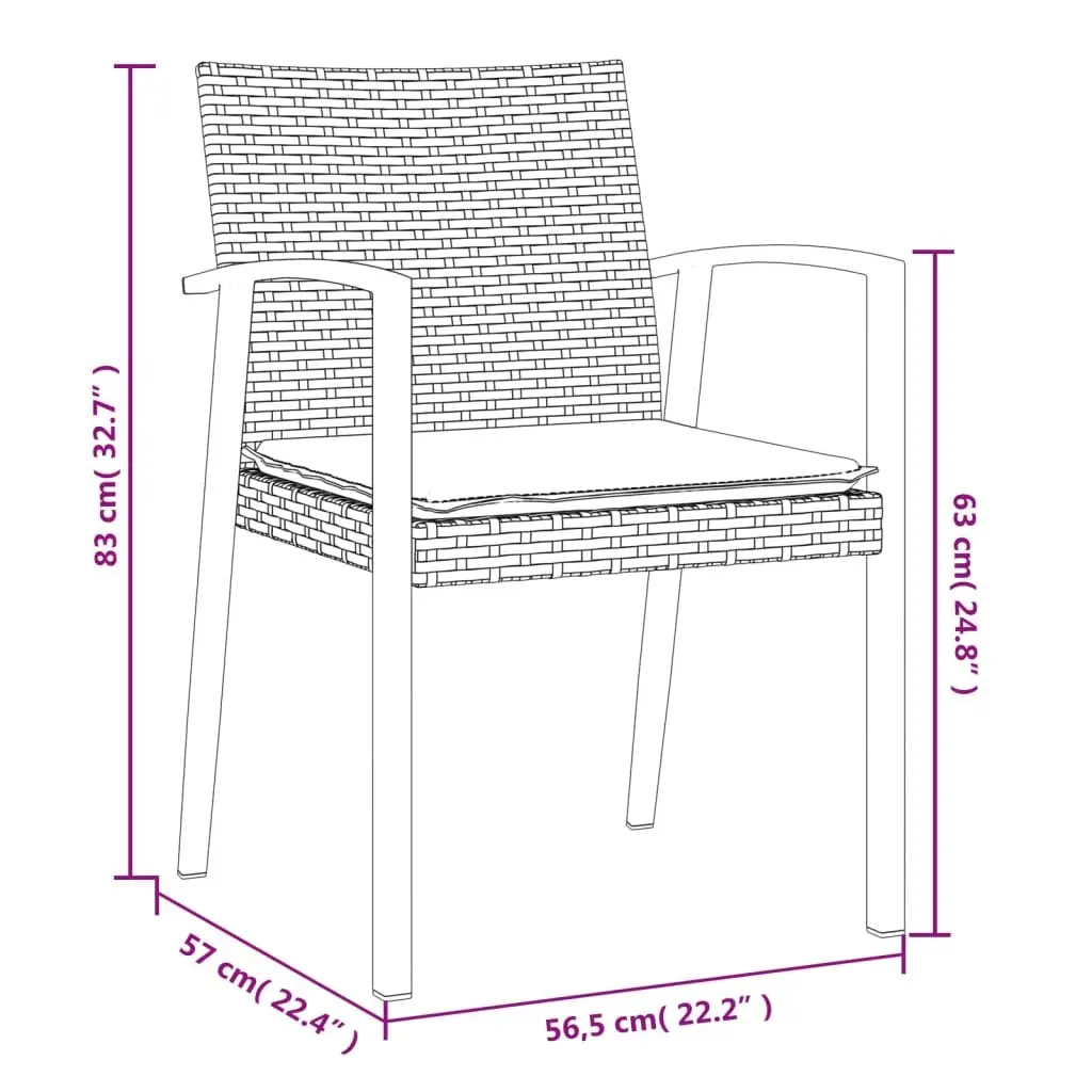 Outdoor Garden Chairs Set of 2 Black Poly Rattan Patio Seating with Cushions