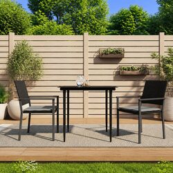 Outdoor Garden Chairs Set 2 pcs Black Poly Rattan Steel Frame with Cushions