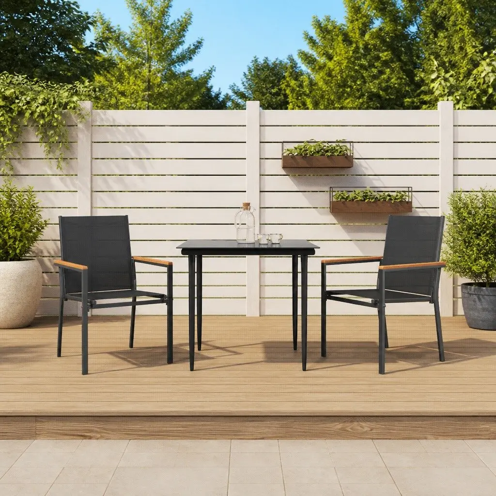 Outdoor Garden Chairs Black Textilene Steel Frame 2 Piece Set