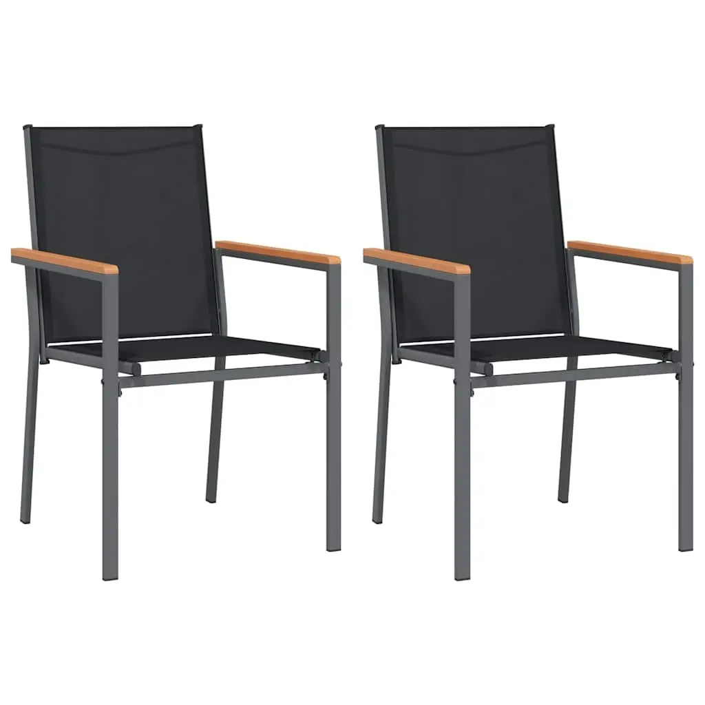 Outdoor Garden Chairs Black Textilene Steel Frame 2 Piece Set
