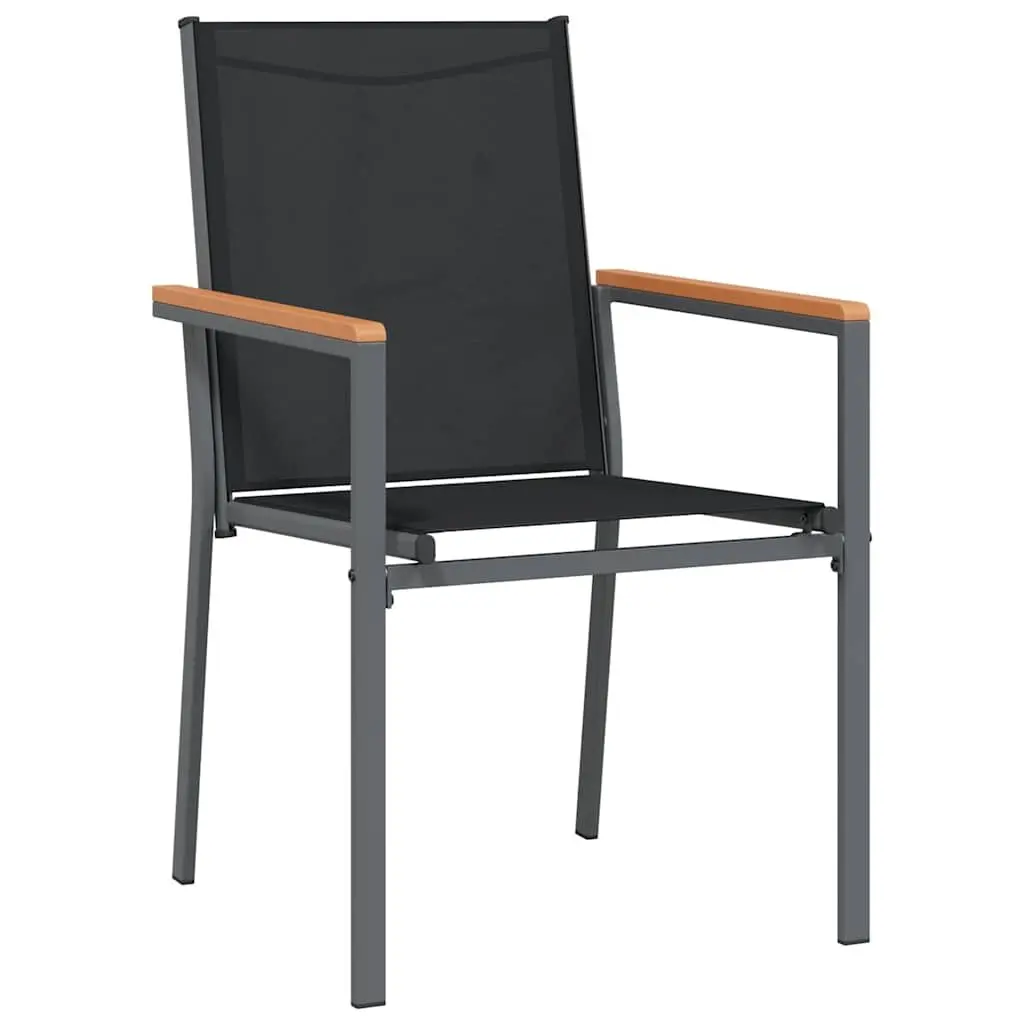 Outdoor Garden Chairs Black Textilene Steel Frame 2 Piece Set