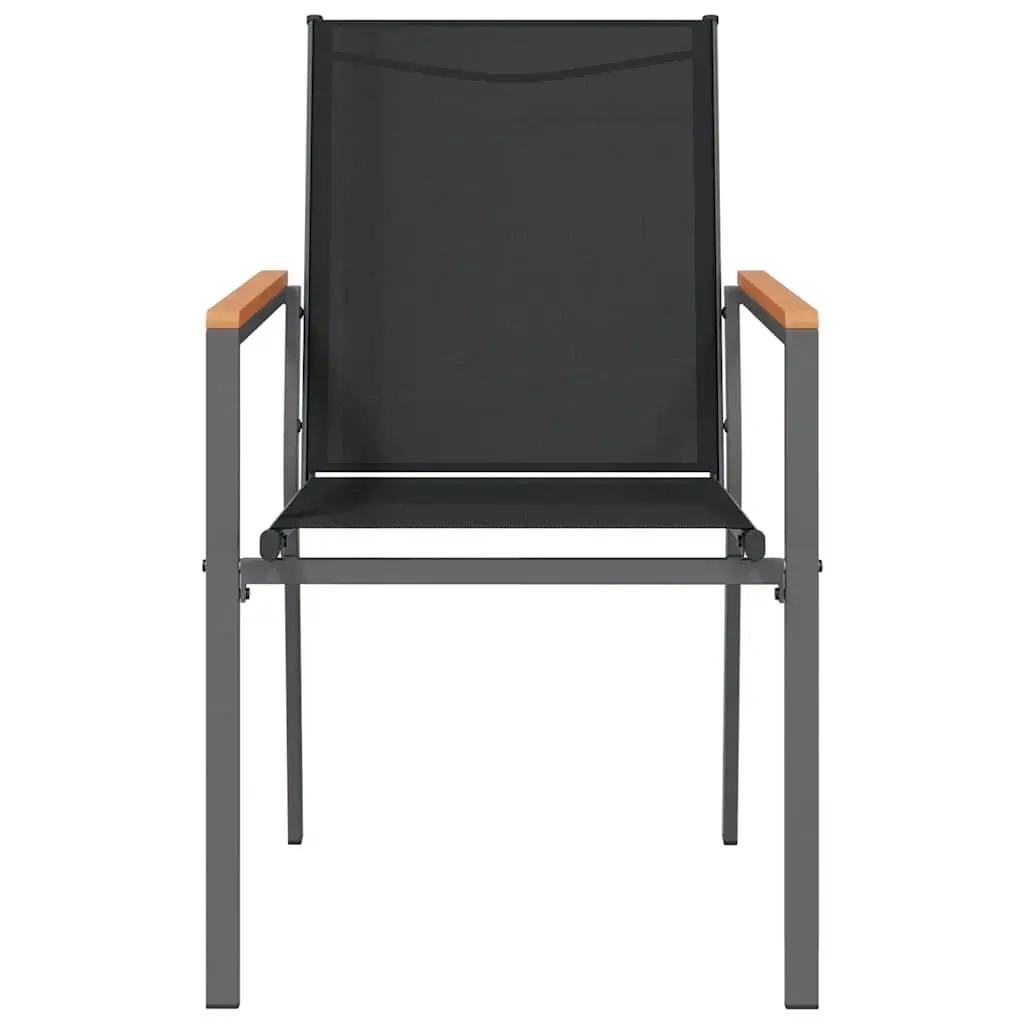 Outdoor Garden Chairs Black Textilene Steel Frame 2 Piece Set