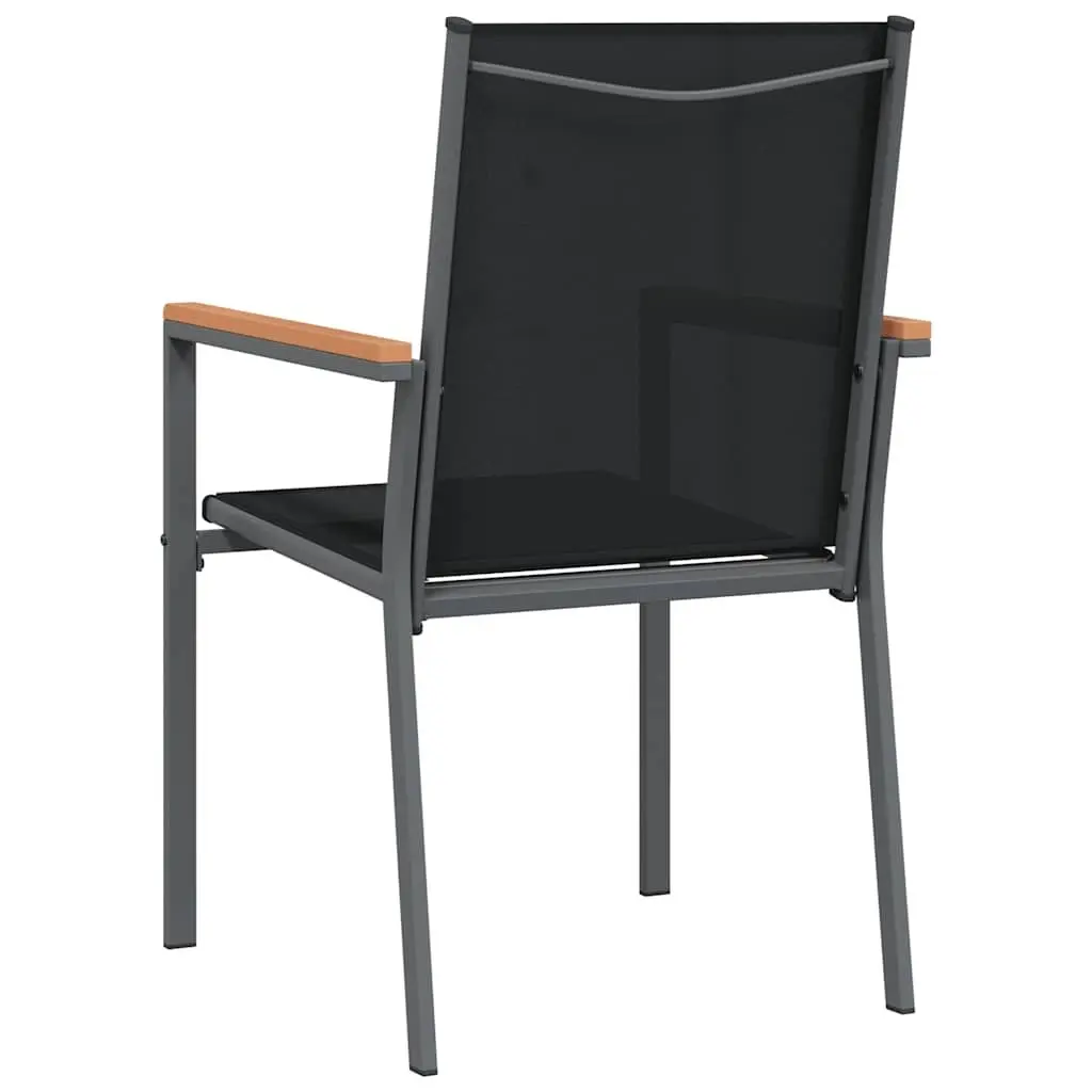 Outdoor Garden Chairs Black Textilene Steel Frame 2 Piece Set