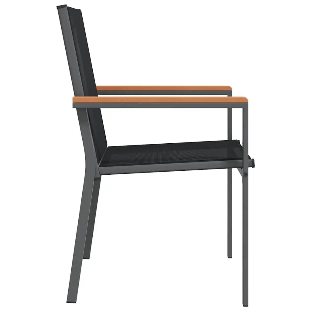 Outdoor Garden Chairs Black Textilene Steel Frame 2 Piece Set