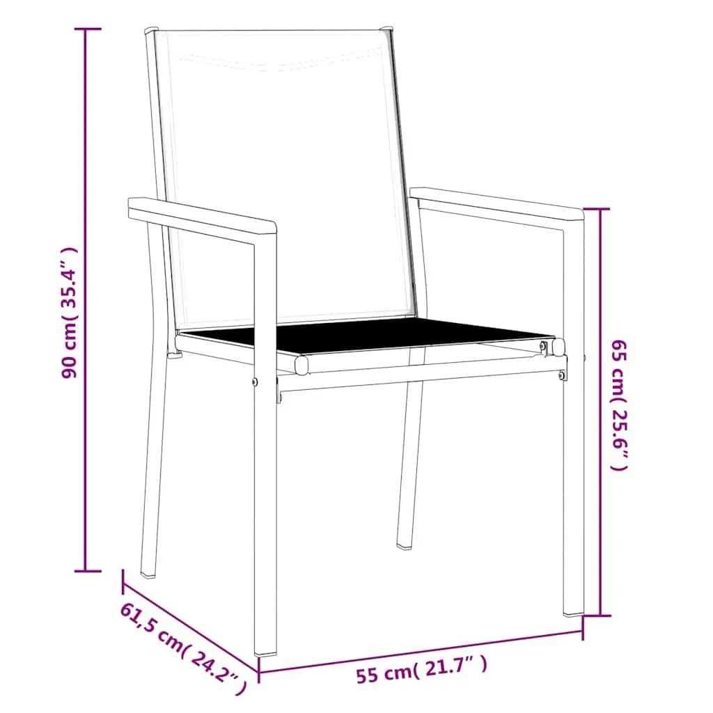 Outdoor Garden Chairs Black Textilene Steel Frame 2 Piece Set