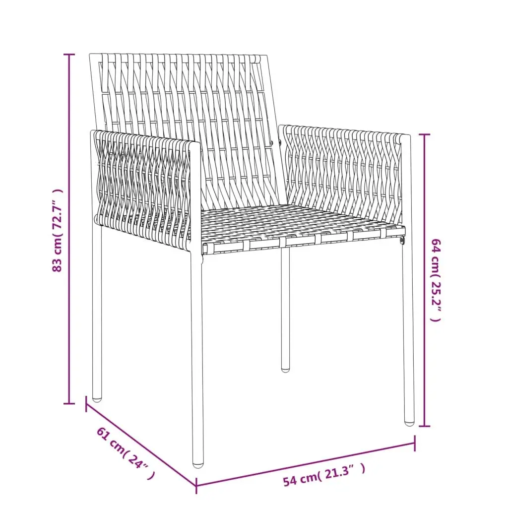 Outdoor Garden Chairs Brown Poly Rattan Steel Frame with Cushions 2 Piece Set