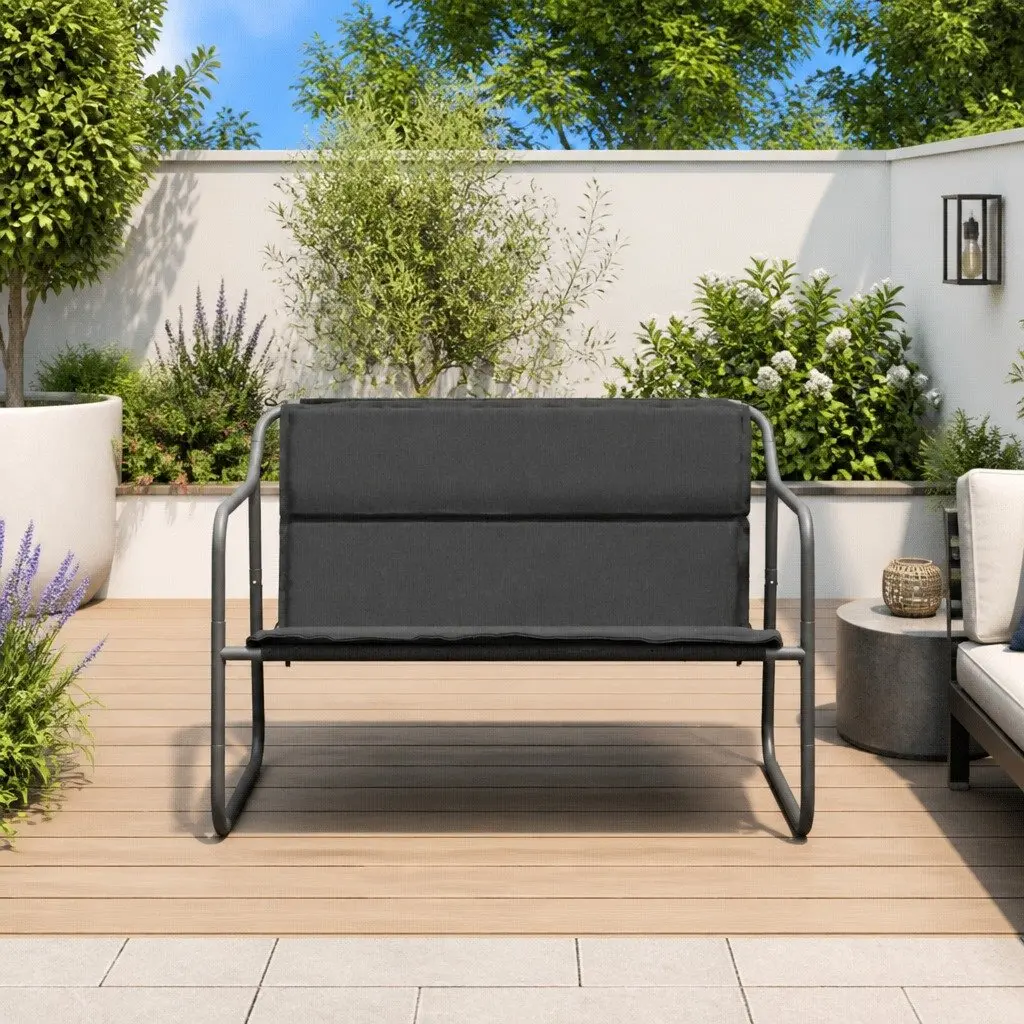 2-Seater Garden Bench Anthracite Steel Frame Outdoor Patio Seating with Cushion