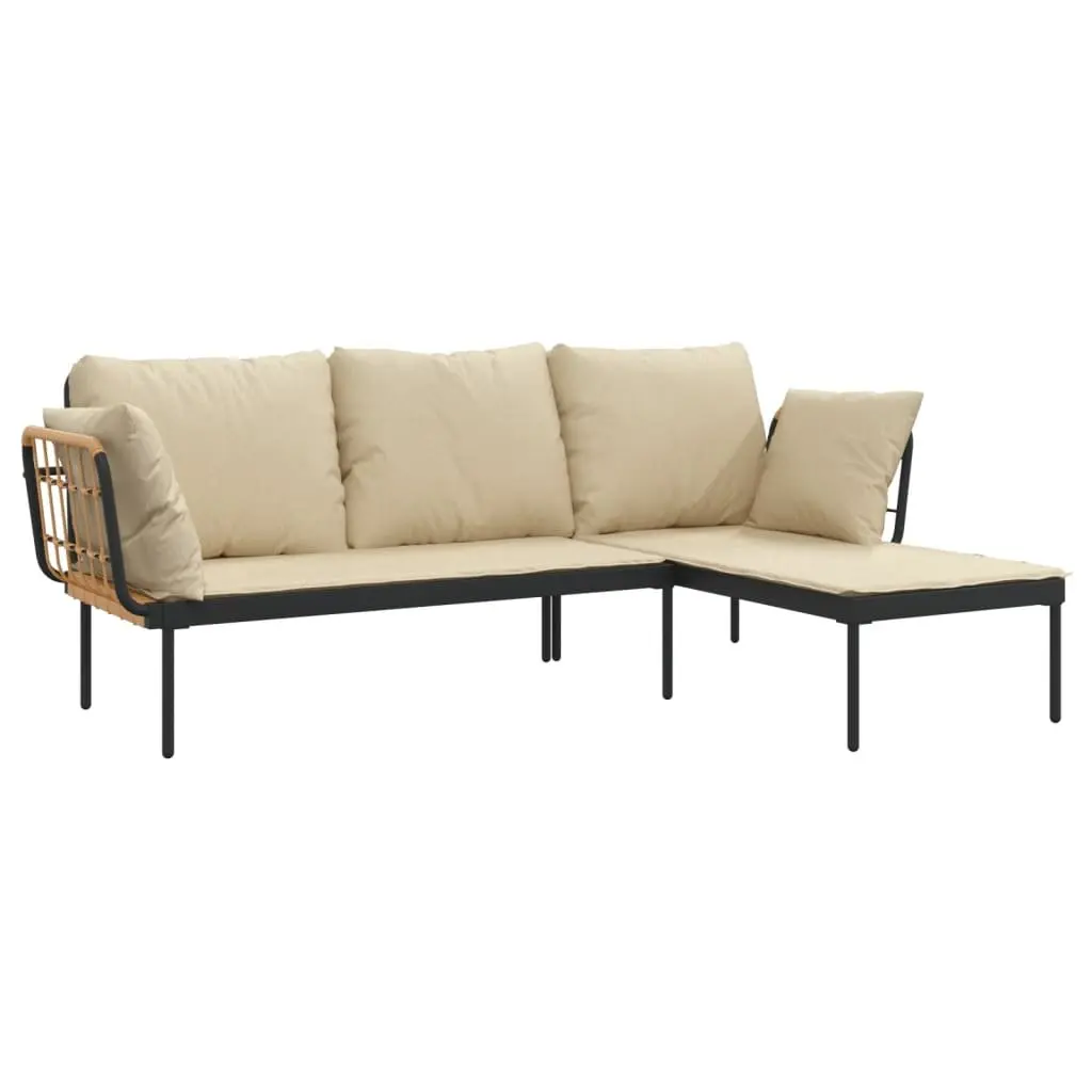 3 Piece Outdoor Garden Lounge Set Anthracite Poly Rattan with Beige Cushions