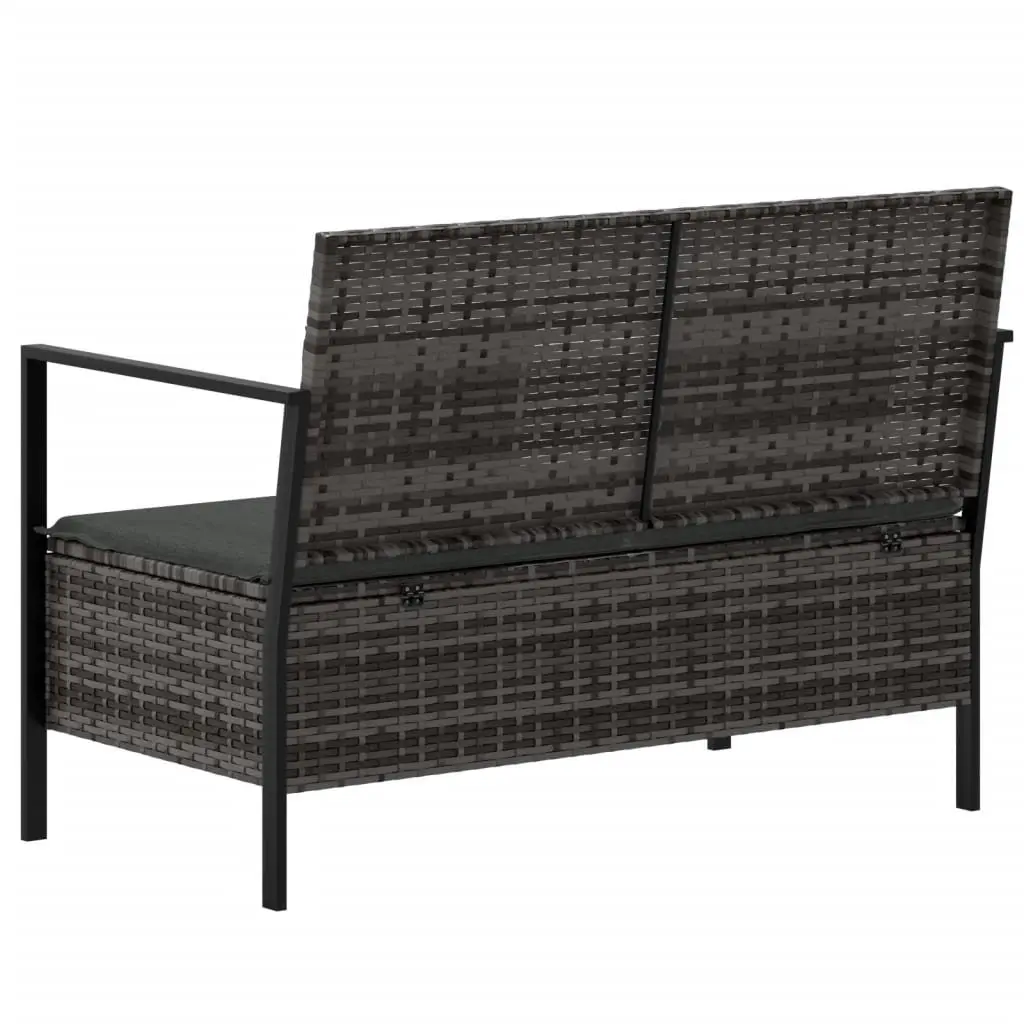 2-Seater Garden Bench with Storage Grey Poly Rattan Outdoor