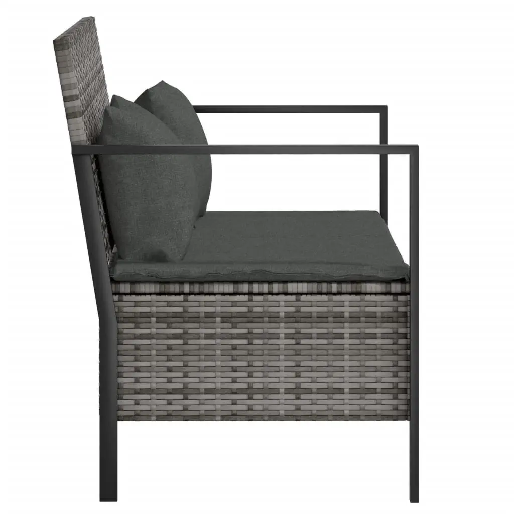 2-Seater Garden Bench with Storage Grey Poly Rattan Outdoor