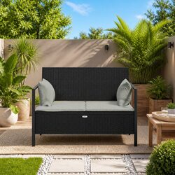 2-Seater Garden Bench with Storage Compartment Backrest Armrests Outdoor