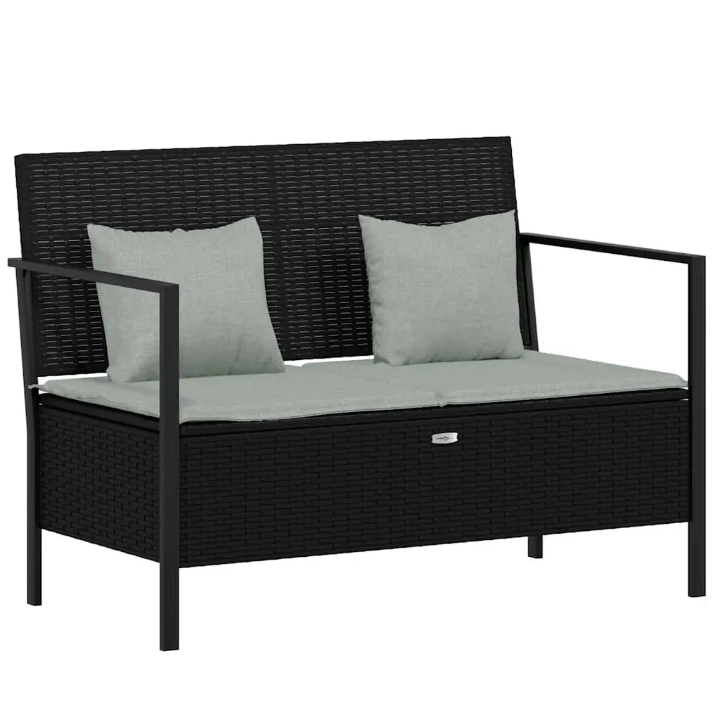 2-Seater Garden Bench with Storage Compartment Black PE Rattan Outdoor Furniture