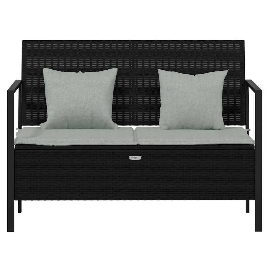 2-Seater Garden Bench with Storage Compartment Black PE Rattan Outdoor Furniture