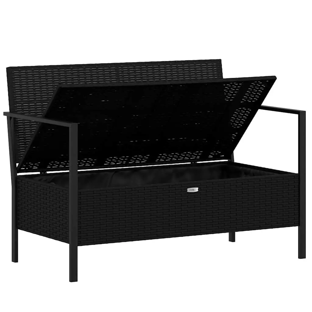 2-Seater Garden Bench with Storage Compartment Black PE Rattan Outdoor Furniture