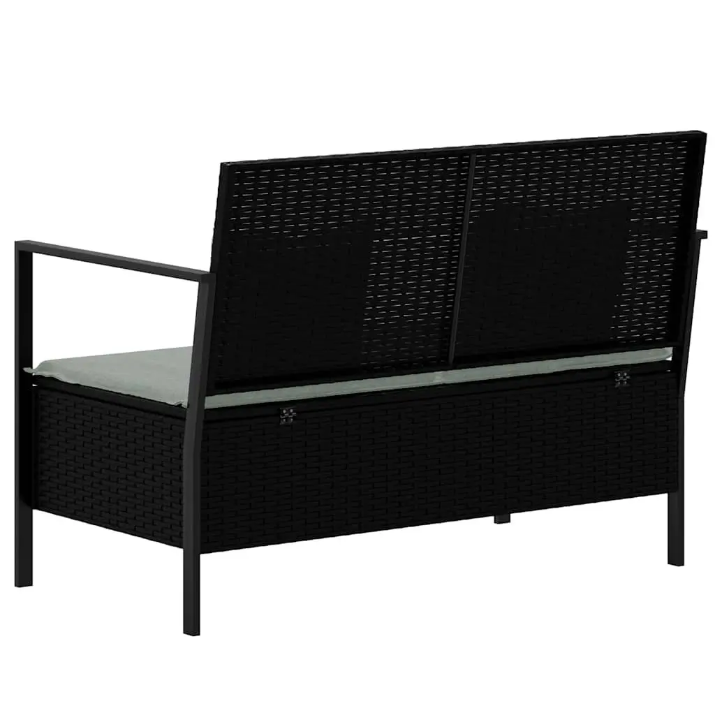 2-Seater Garden Bench with Storage Compartment Black PE Rattan Outdoor Furniture