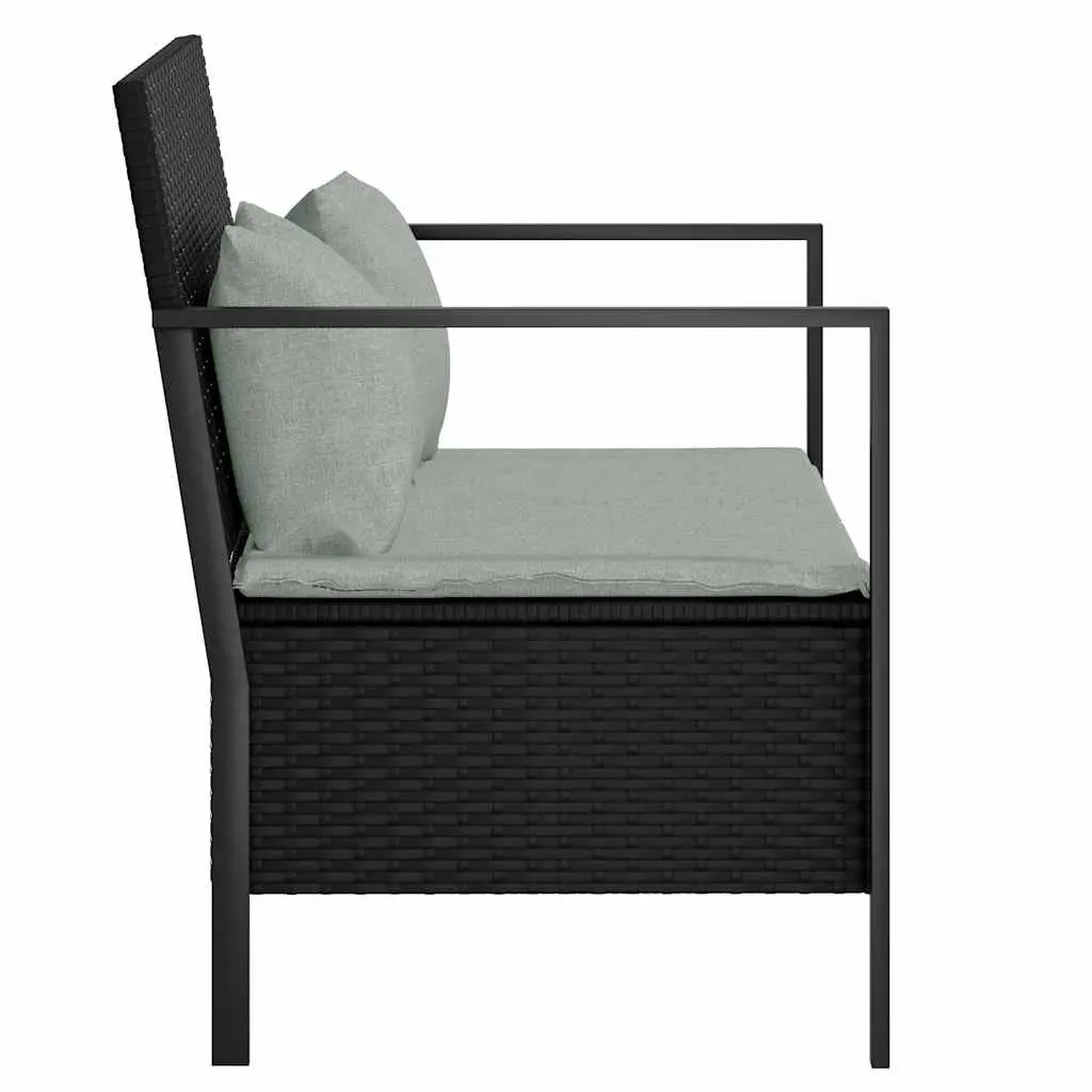 2-Seater Garden Bench with Storage Compartment Black PE Rattan Outdoor Furniture