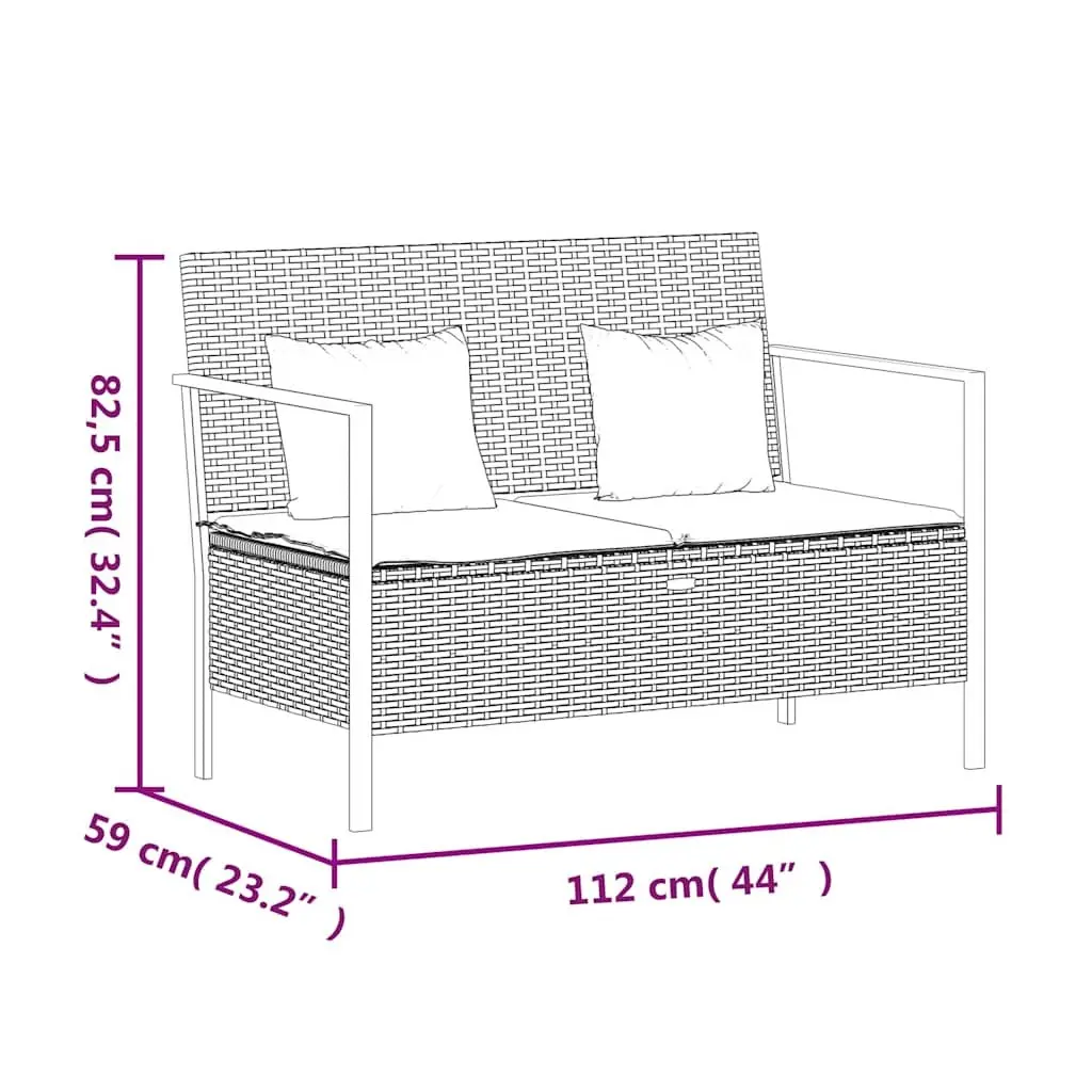 2-Seater Garden Bench with Storage Compartment Black PE Rattan Outdoor Furniture