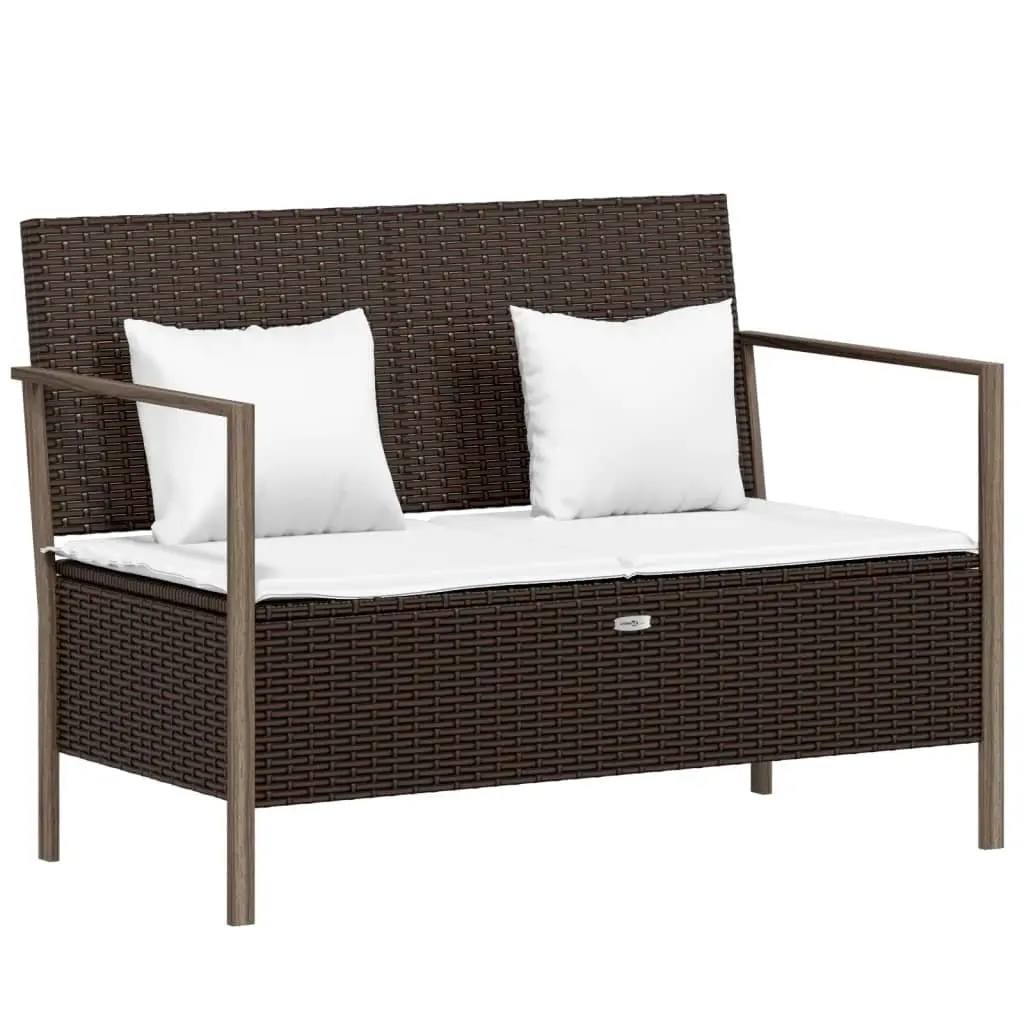 2-Seater Garden Bench with Storage Brown Poly Rattan Outdoor
