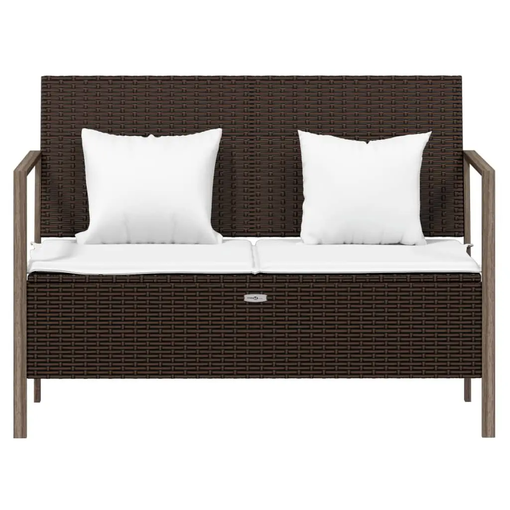 2-Seater Garden Bench with Storage Brown Poly Rattan Outdoor