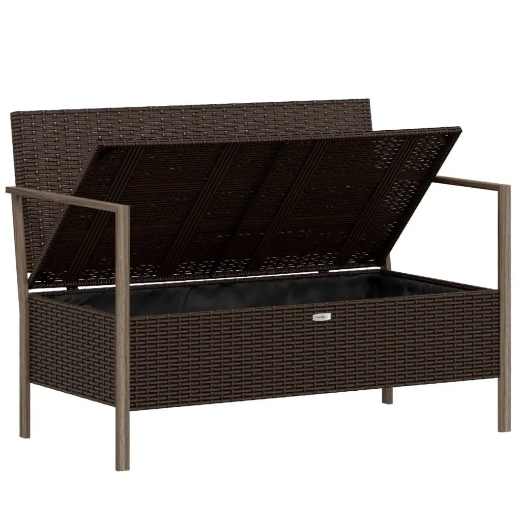 2-Seater Garden Bench with Storage Brown Poly Rattan Outdoor