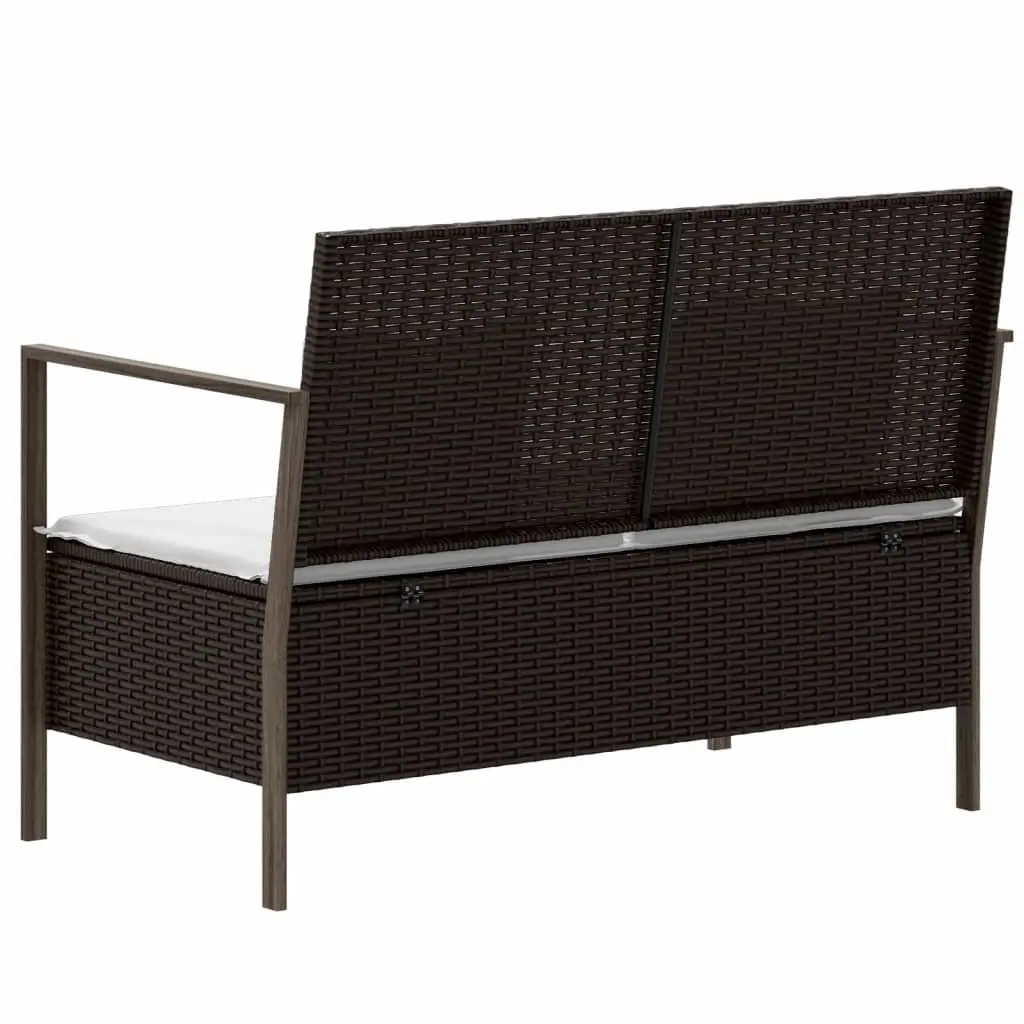 2-Seater Garden Bench with Storage Brown Poly Rattan Outdoor