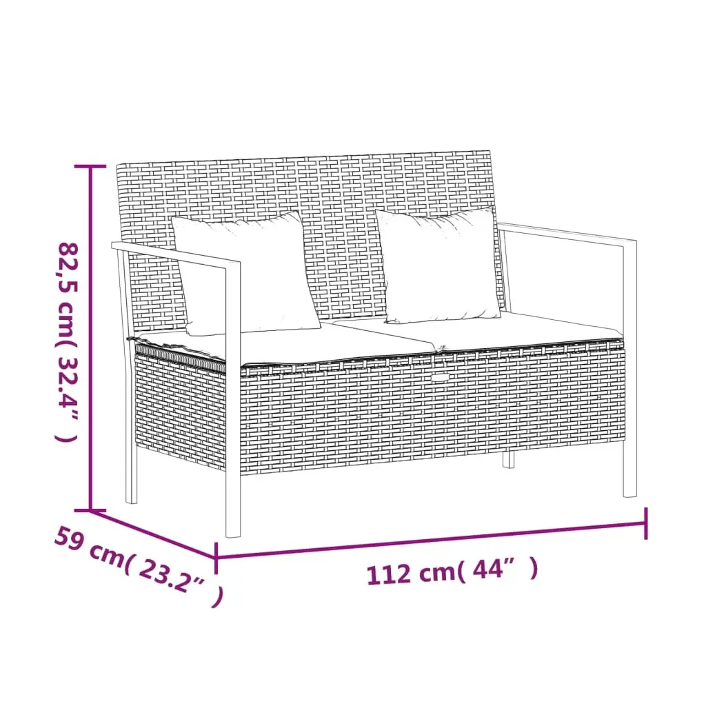 2-Seater Garden Bench with Storage Brown Poly Rattan Outdoor