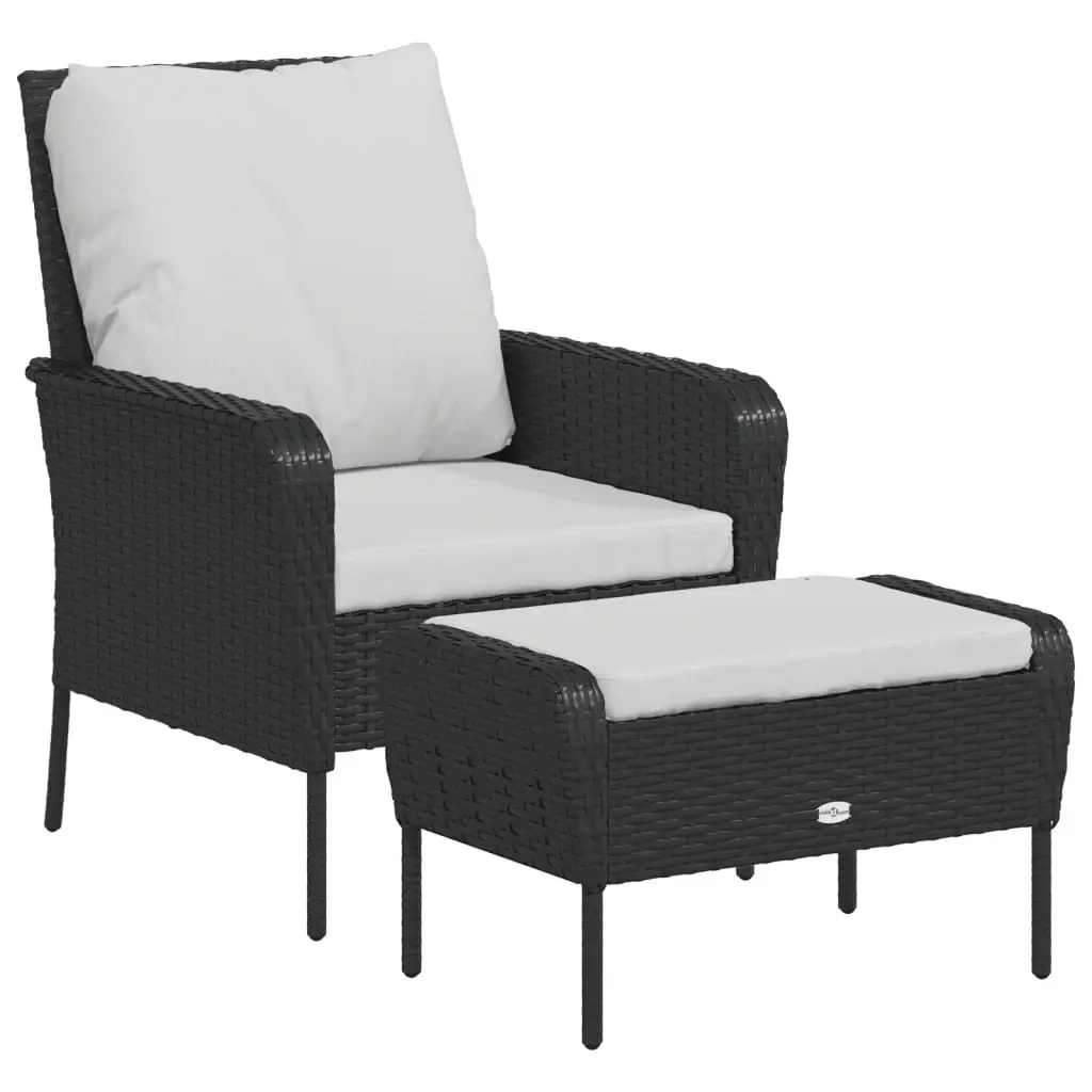 Garden Chair with Footstool Black Poly Rattan Outdoor Lounge Seating