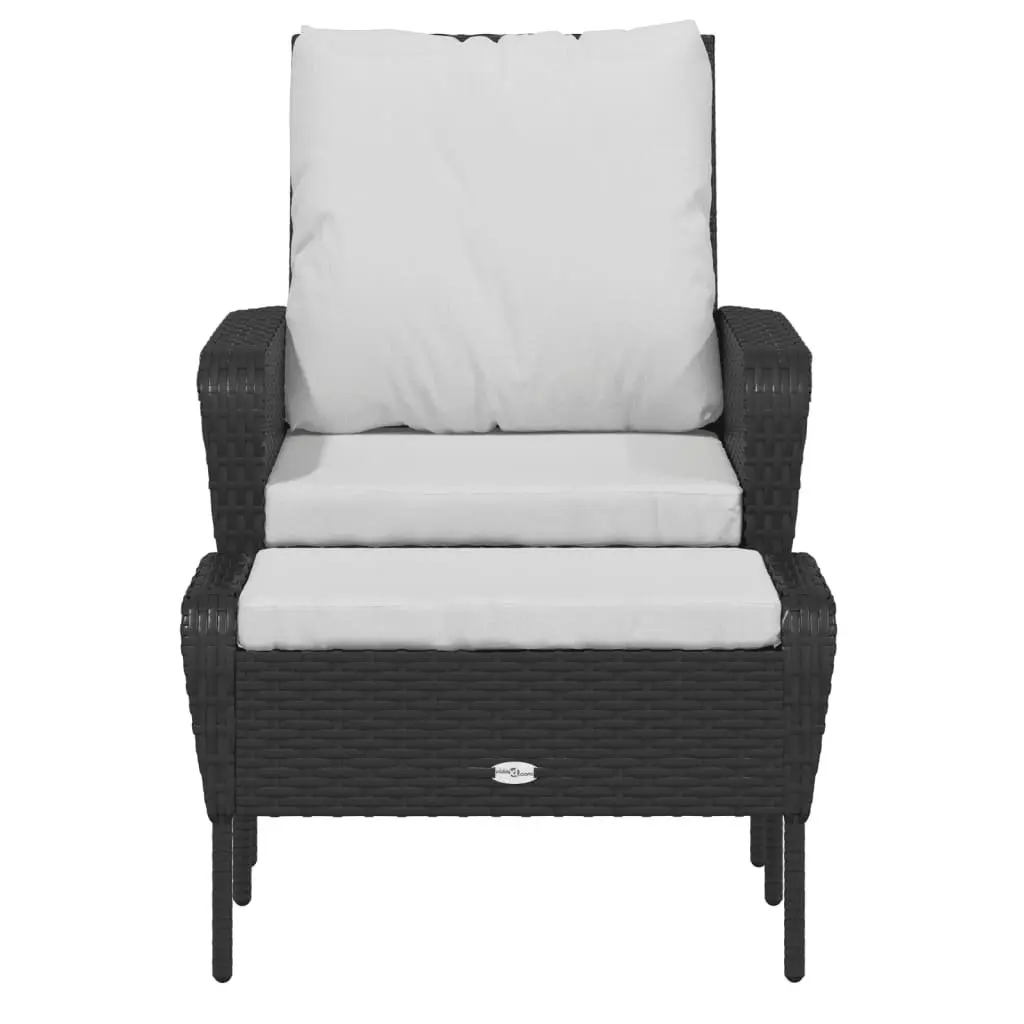 Garden Chair with Footstool Black Poly Rattan Outdoor Lounge Seating