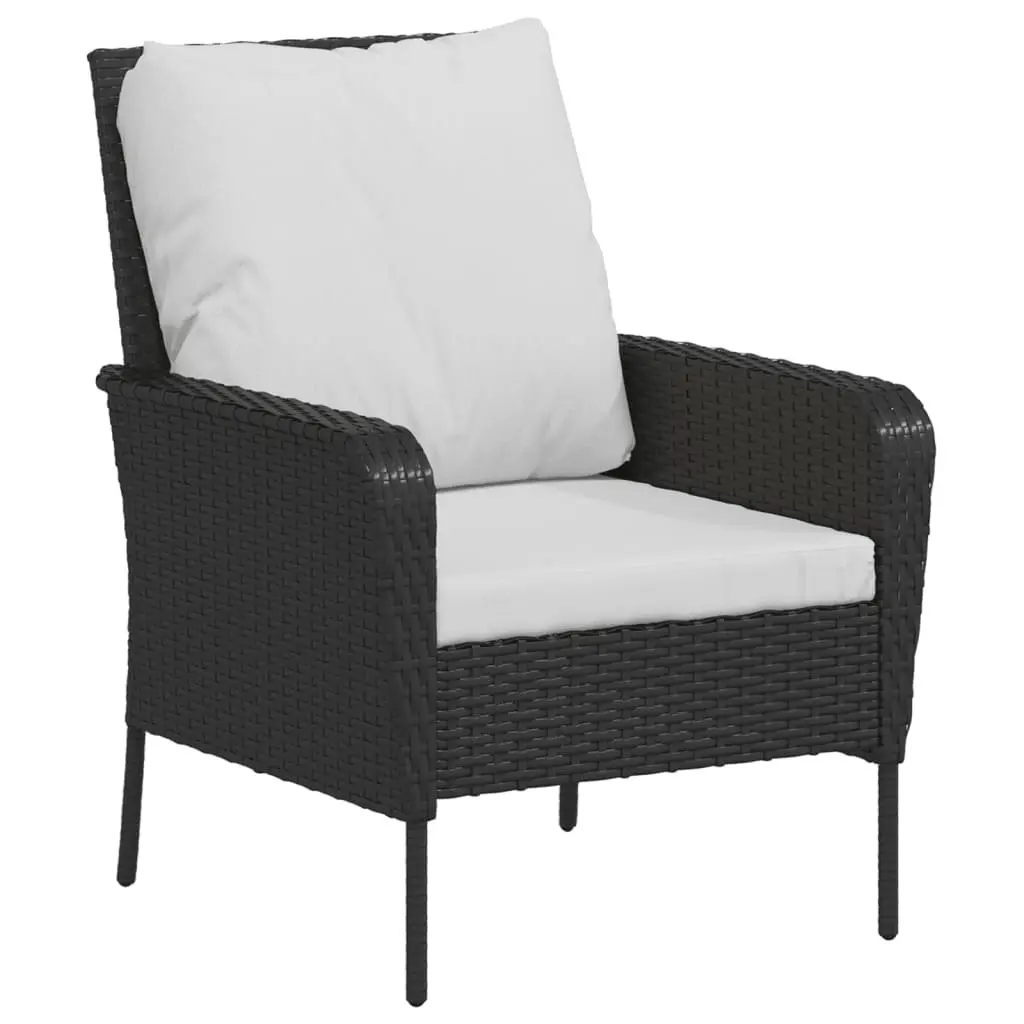Garden Chair with Footstool Black Poly Rattan Outdoor Lounge Seating