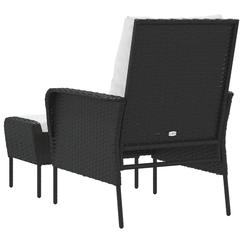 Garden Chair with Footstool Black Poly Rattan Outdoor Lounge Seating