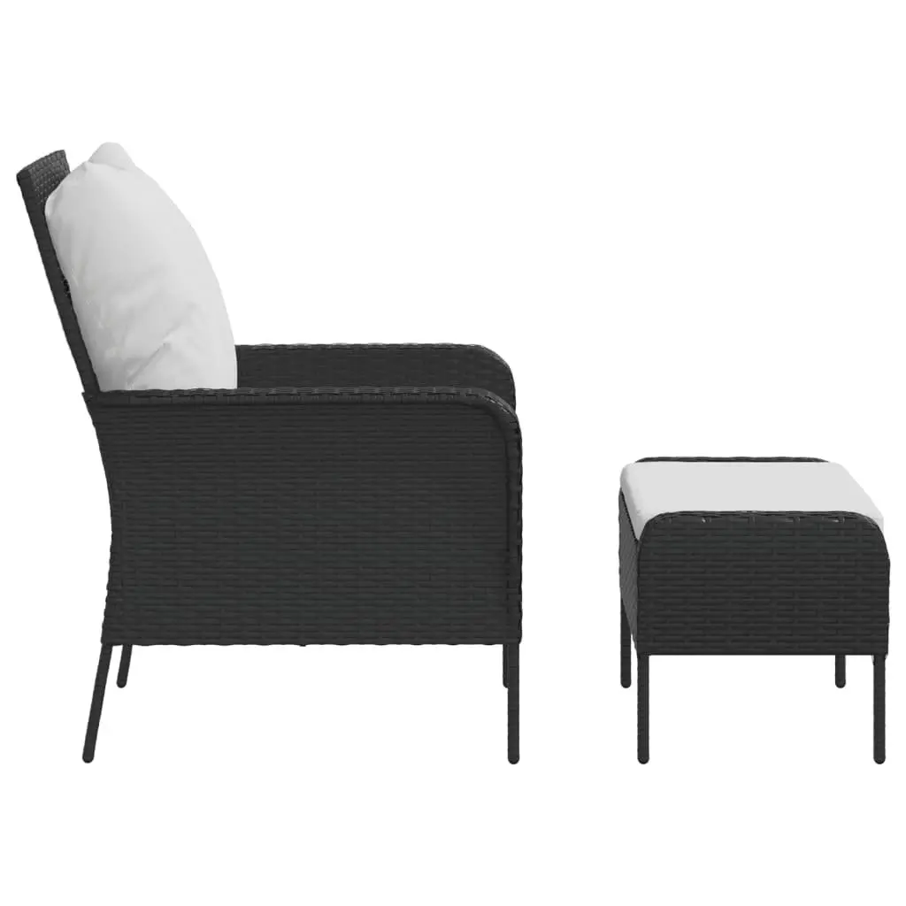 Garden Chair with Footstool Black Poly Rattan Outdoor Lounge Seating