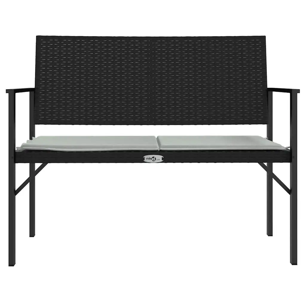 2-Seater Garden Bench Black PE Rattan Outdoor Seating with Cushion