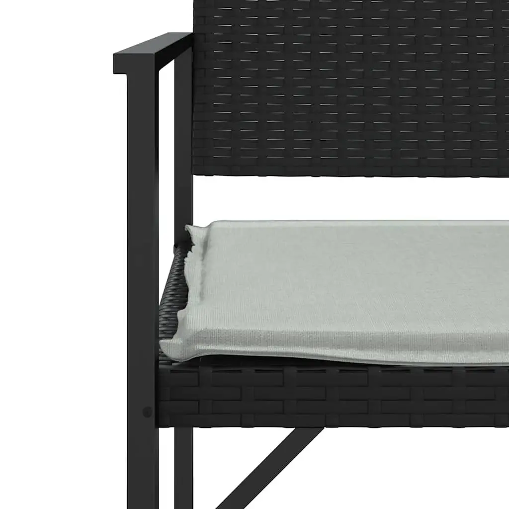 2-Seater Garden Bench Black PE Rattan Outdoor Seating with Cushion