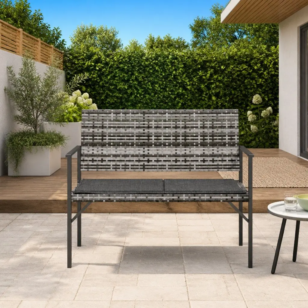 2-Seater Garden Bench with Grey Cushion
