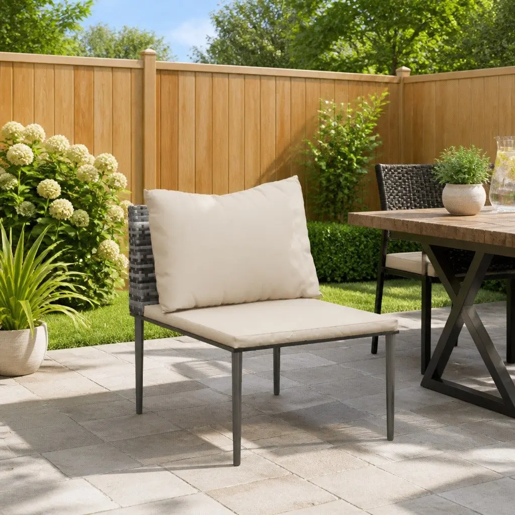 Modular Outdoor Sectional Sofa Garden Middle Unit with Grey Cushions PE Rattan
