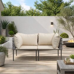 Outdoor Sectional Sofa Corner Set 2 pcs Garden Seating Grey Modular Lounge